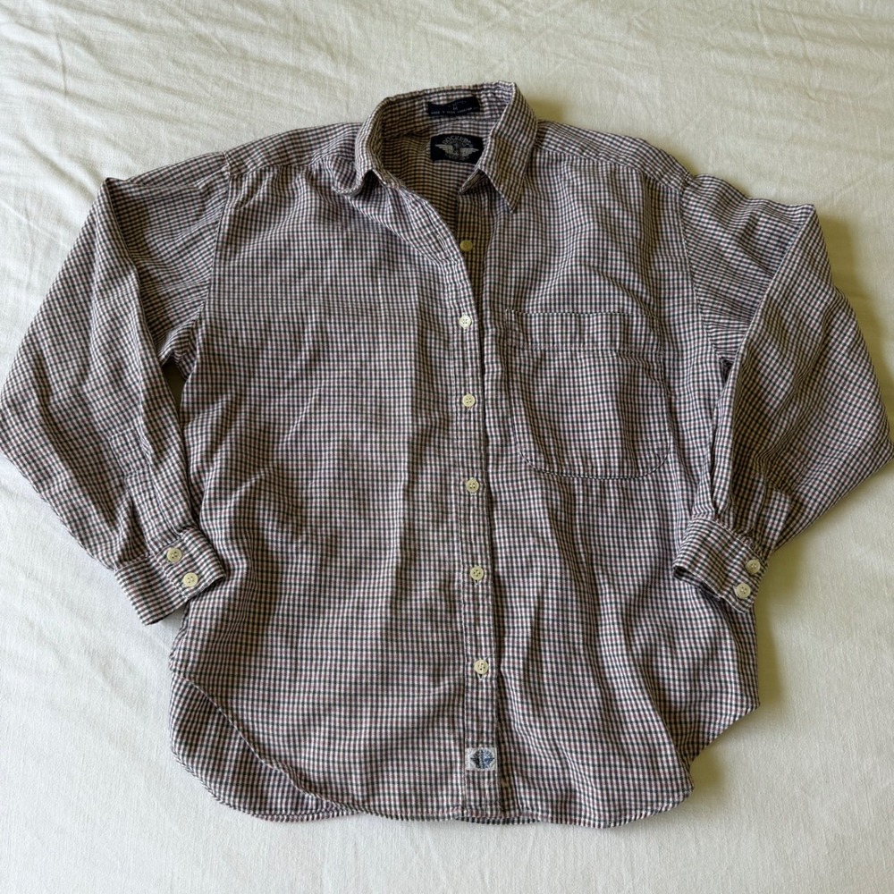 Dockers Womens Med Button Down Shirt Long Sleeve Cotton Plaid Check Navy Pink - Picture 5 of 8